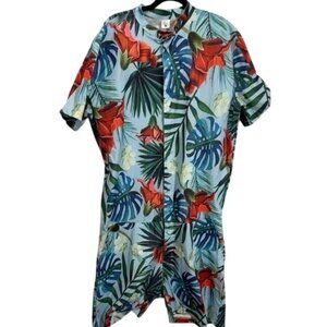 Mens Tropical Short-Sleeve Zippered Romper 2XL Cotton & Spandex Pre-Shrunk Flora